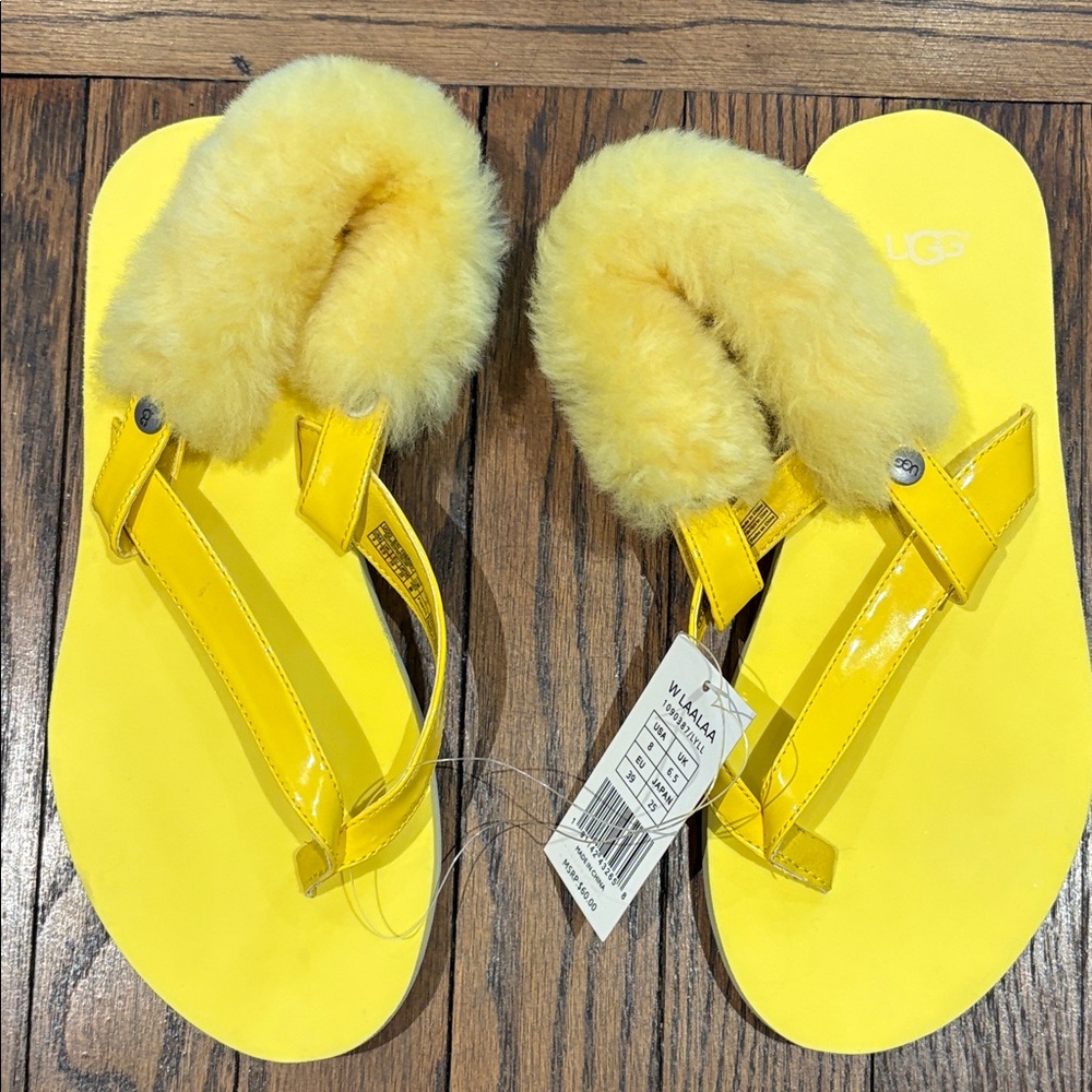 UGG Bright Yellow Shearling Thong Sandals